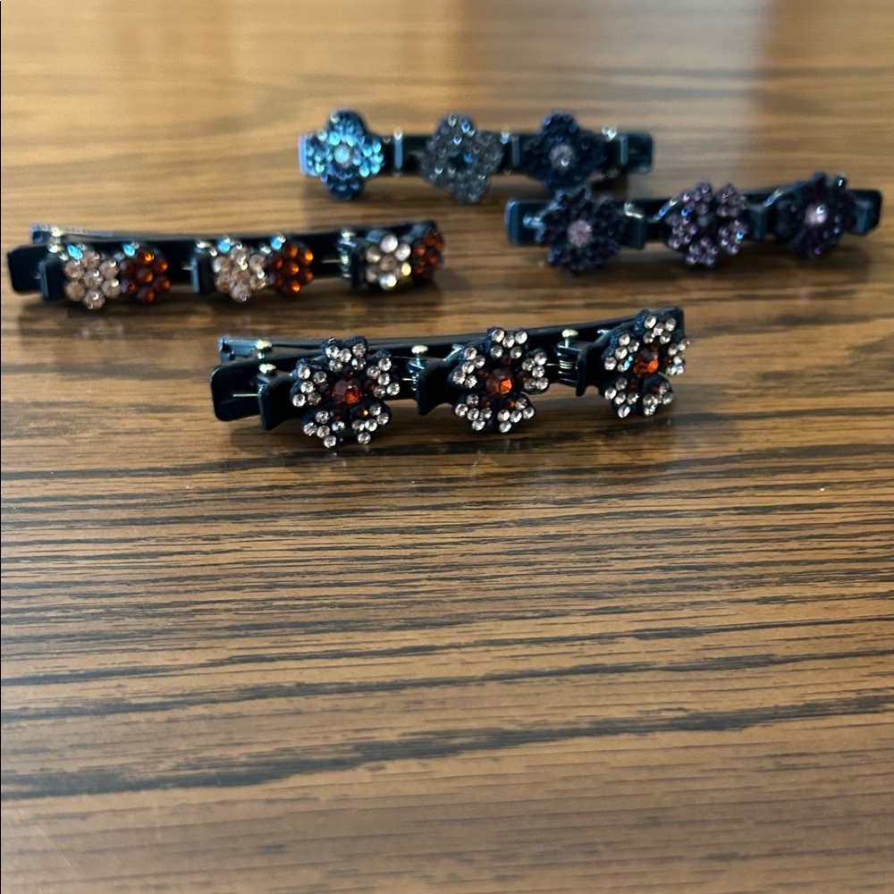 Floral Rhinestone Hair Clips Set